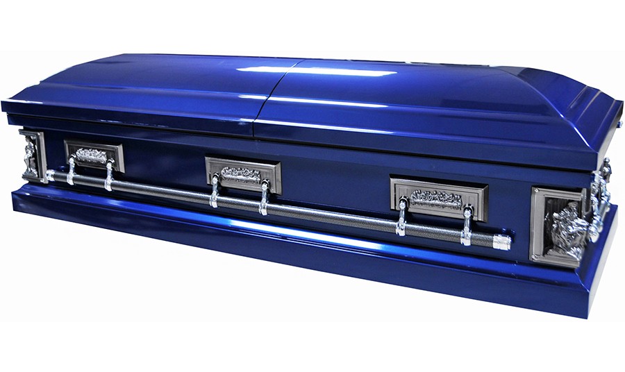 8543 -Pieta Casket-Last Supper Casket,Blue Finish-Light Blue Velvet-Silver Hardware
